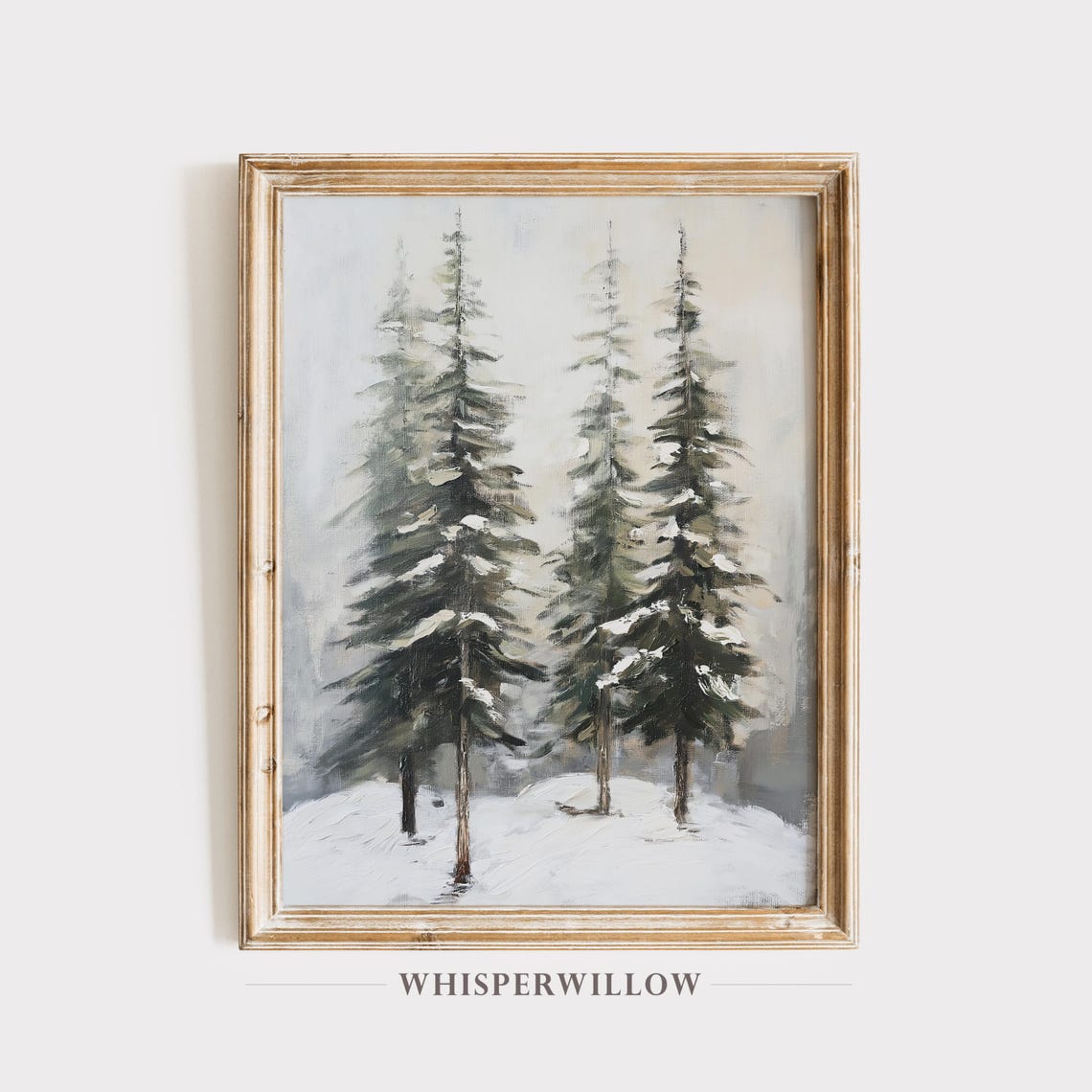Minimalist Snowy Pine Trees Winter Forest Misty Watercolor Poster