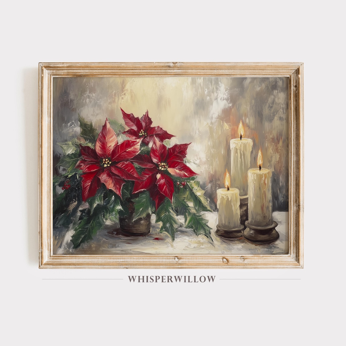 Poinsettia Bouquet with Three Glowing Candles Christmas Poster