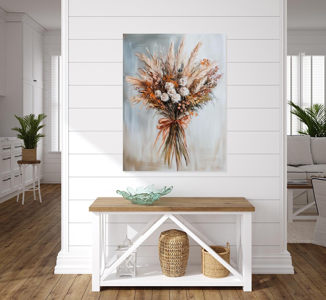 Elegant Autumn Pampas Grass Bouquet with Satin Ribbon Floral Poster - Image 3