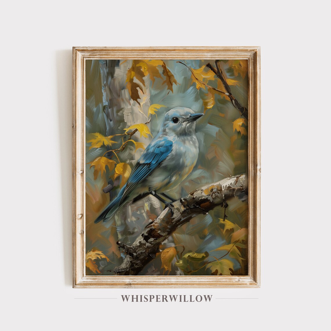 Blue Gray Tanager Bird On Autumn Branch Wildlife Art Painting Poster