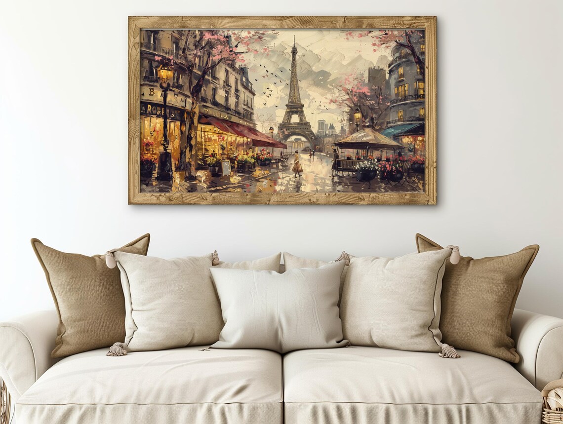 Eiffel Tower Rainy Paris Street With Cafes Romantic Cityscape Poster - Image 4