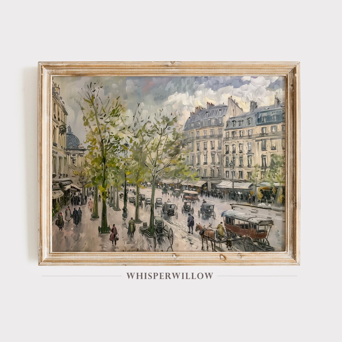 1880s Paris Street With Horse Carriages Vintage European Art Poster
