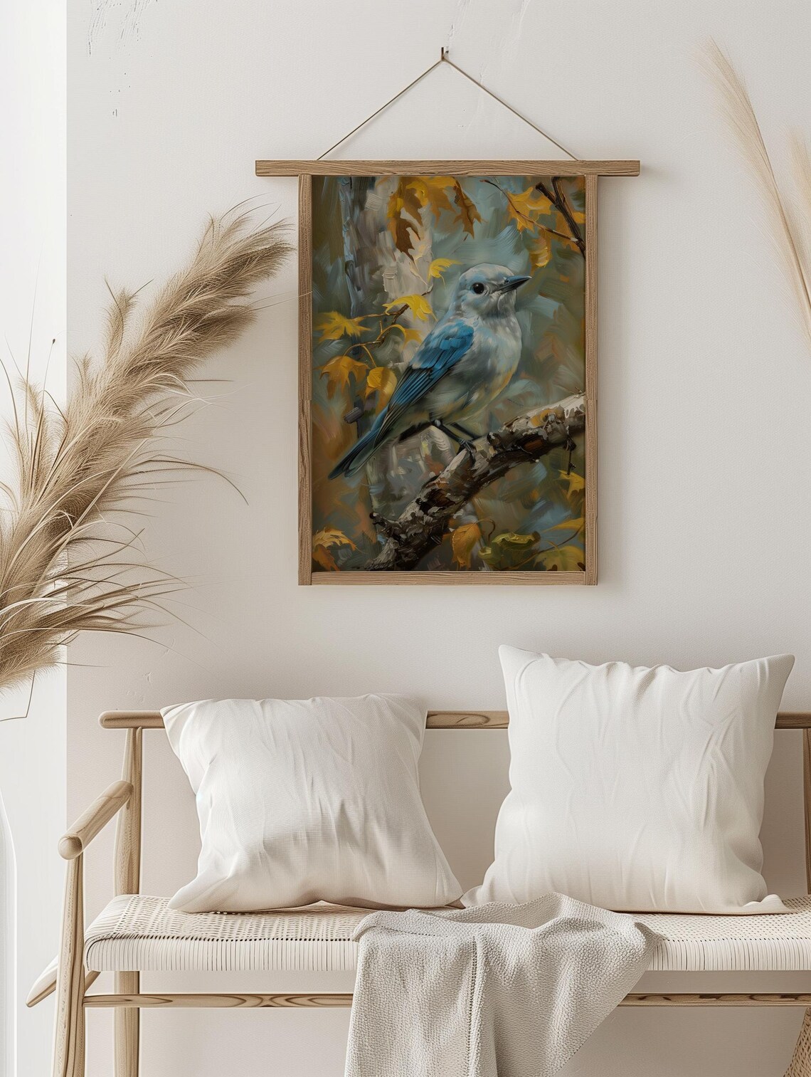 Blue Gray Tanager Bird On Autumn Branch Wildlife Art Painting Poster - Image 4