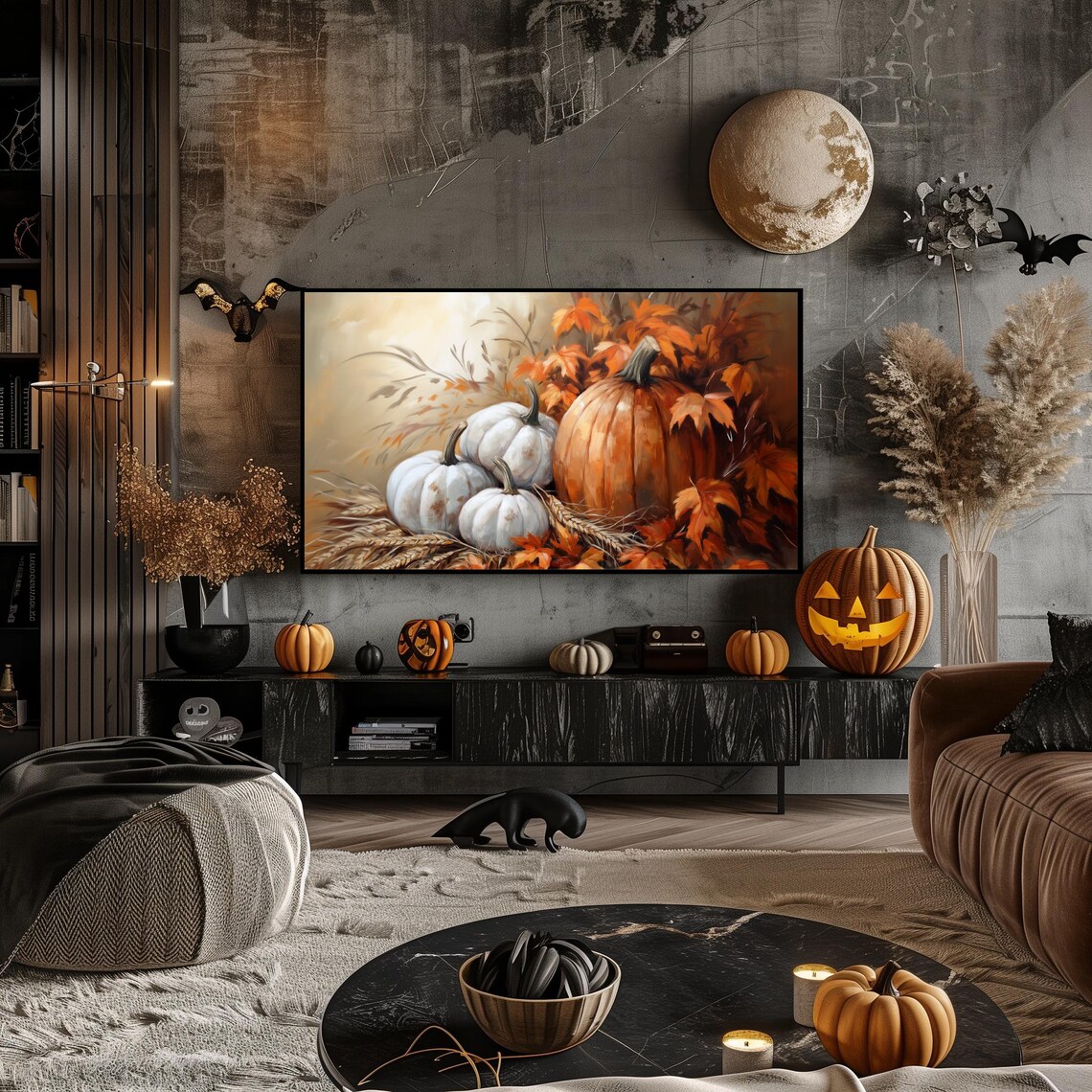 Pumpkins Autumn Leaves Still Life, Fall Art Print - Image 2