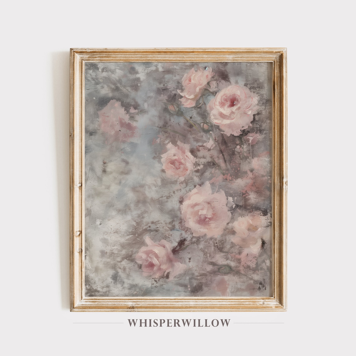 Blush Pink Roses Vintage Abstract Floral Impressionist Oil Poster