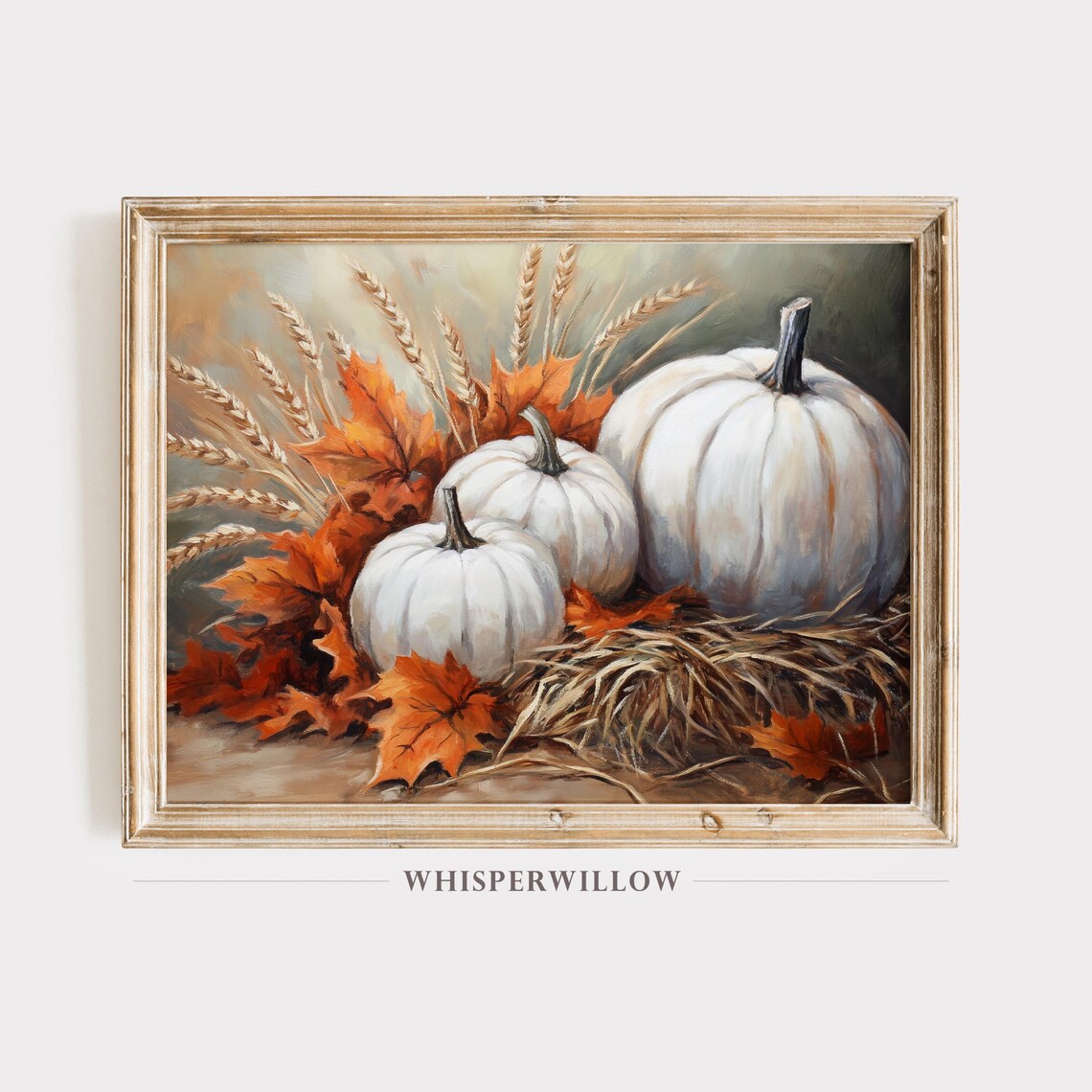 White Pumpkins Fall Arrangement Painting Wheat Harvest Poster