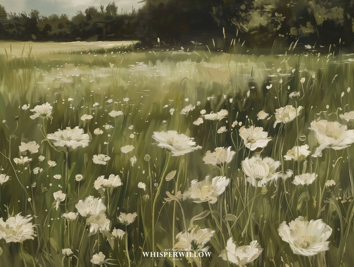White Daisies Blooming in Lush Green Meadow Vintage Style Poster - Image 6