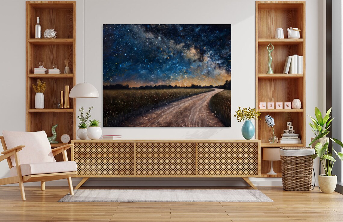 Starry Milky Way Night Sky Painting Country Road Stars Poster - Image 2