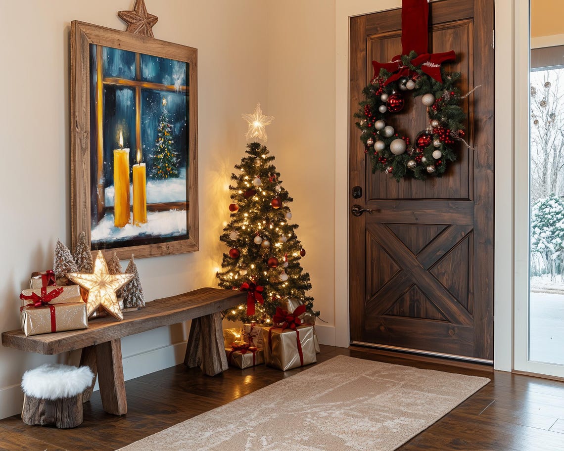 Lit Candles on a Snowy Windowsill with a Christmas Tree Poster - Image 5