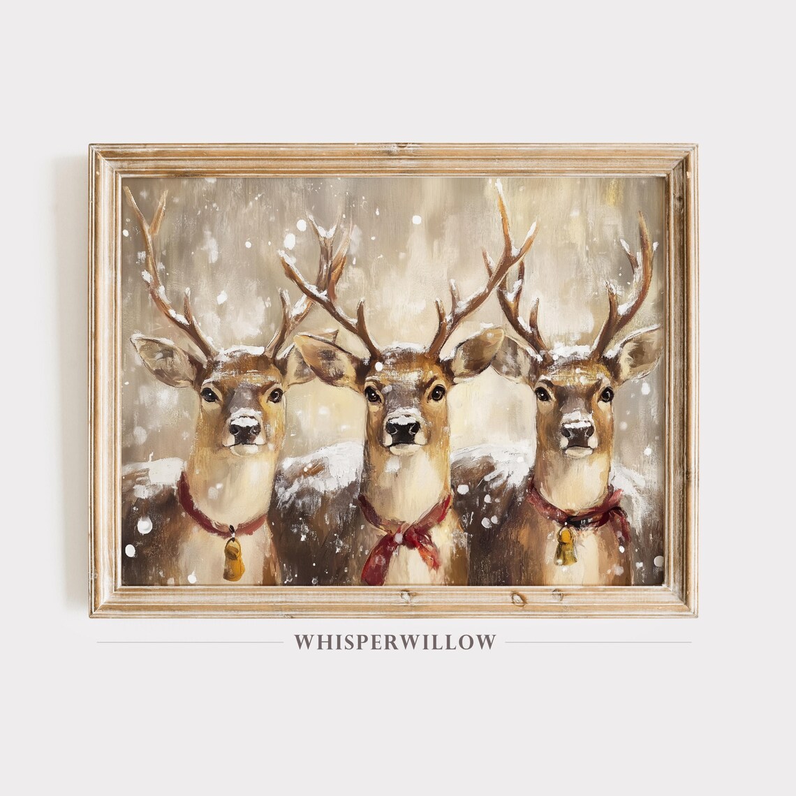 Holiday Reindeer Trio Winter Scene Art Print