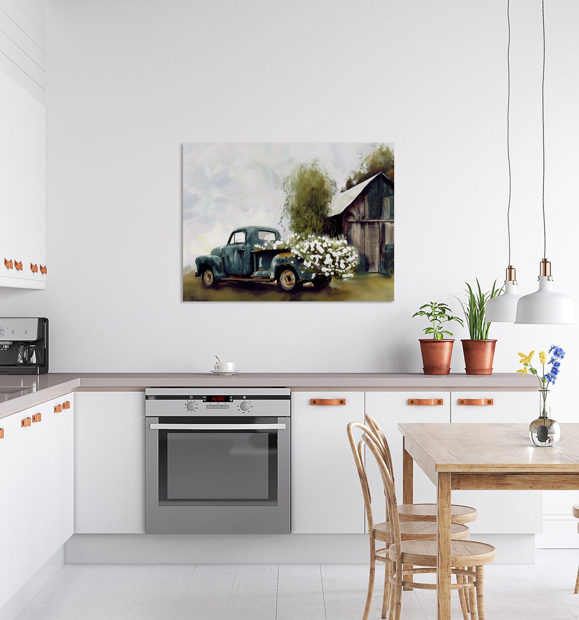 Vintage Blue Truck With Wildflowers Rustic Barn Farmhouse Art Poster - Image 2