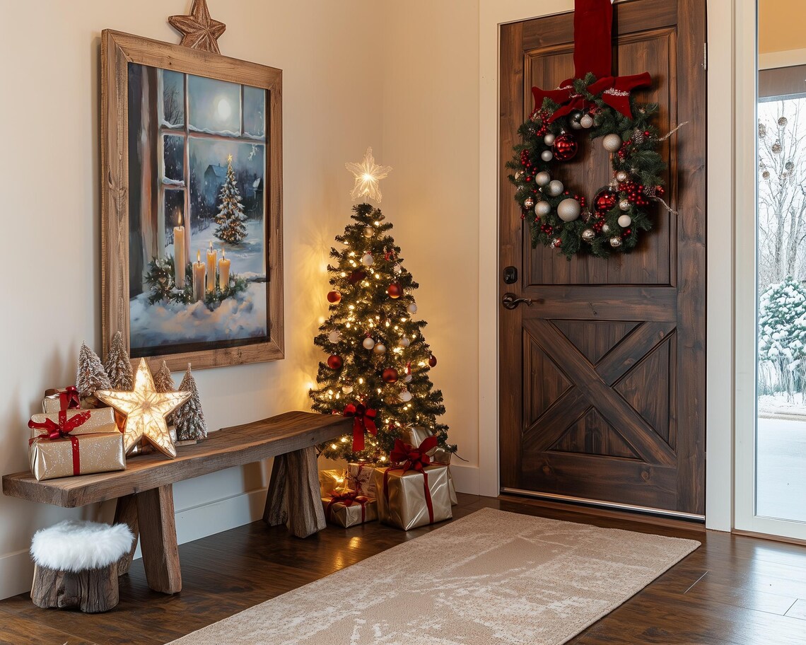 Cozy Christmas Window Candlelight View Snowy Holiday Tree Scene Poster - Image 3