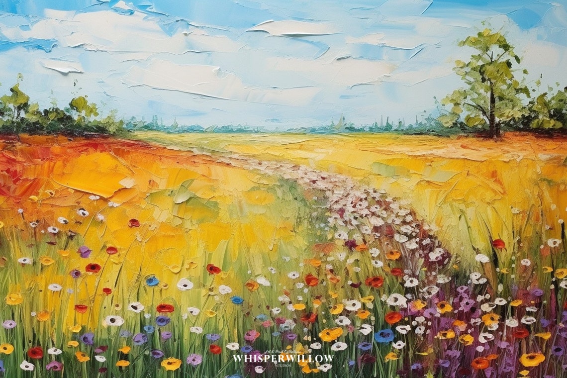 Golden Wildflower Meadow Impasto Oil Painting Summer Field Poster - Image 6