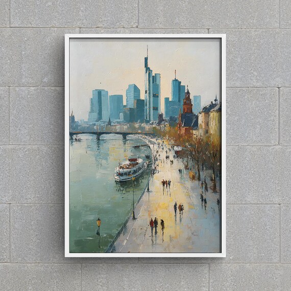 Frankfurt Skyline Art Print Germany Main River Cityscape Painting Modern Urban Wall Decor Europe Travel Instant