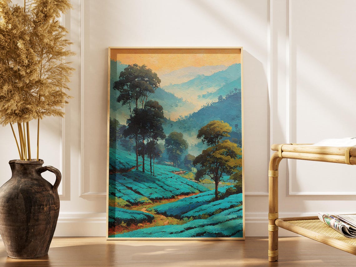 Bangladesh Tea Plantation Emerald Hills Misty Mountain Art Poster