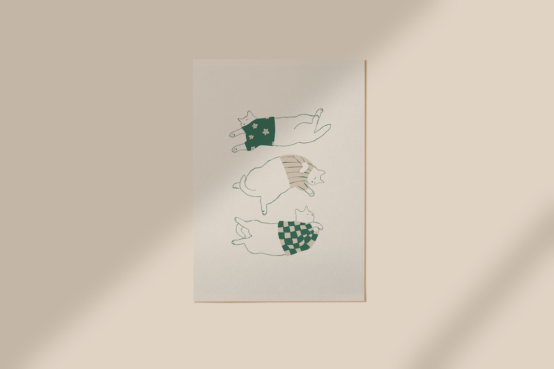 Cat Line Art Print, Cats In Sweaters - Image 2