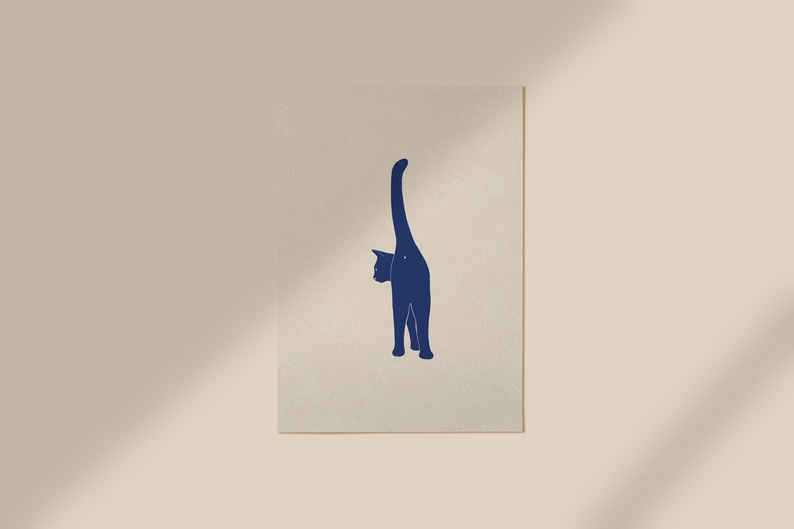 Navy Blue Cat Butt Minimalist Silhouette Wall Art for Cat Lovers - Image 2