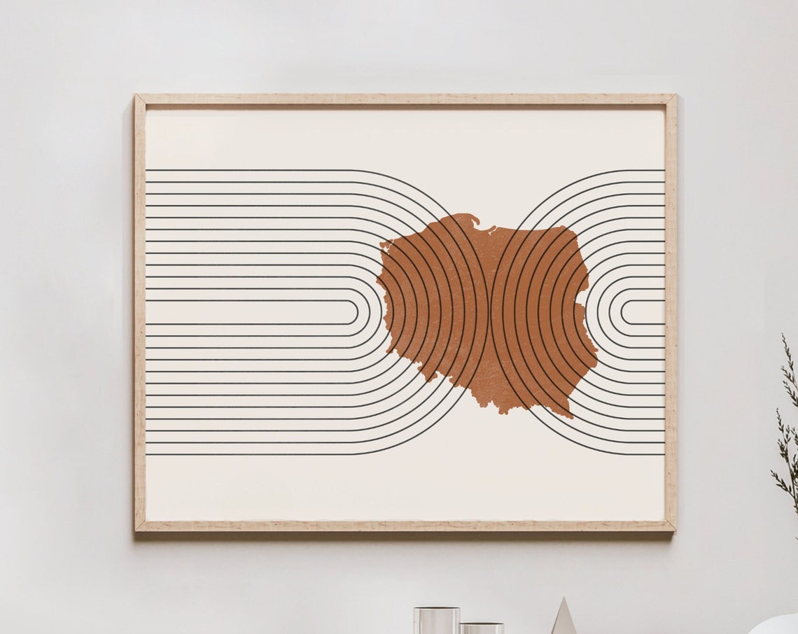 Poland Wall Art Mid Century Map Retro Decor Poster Country Of Print