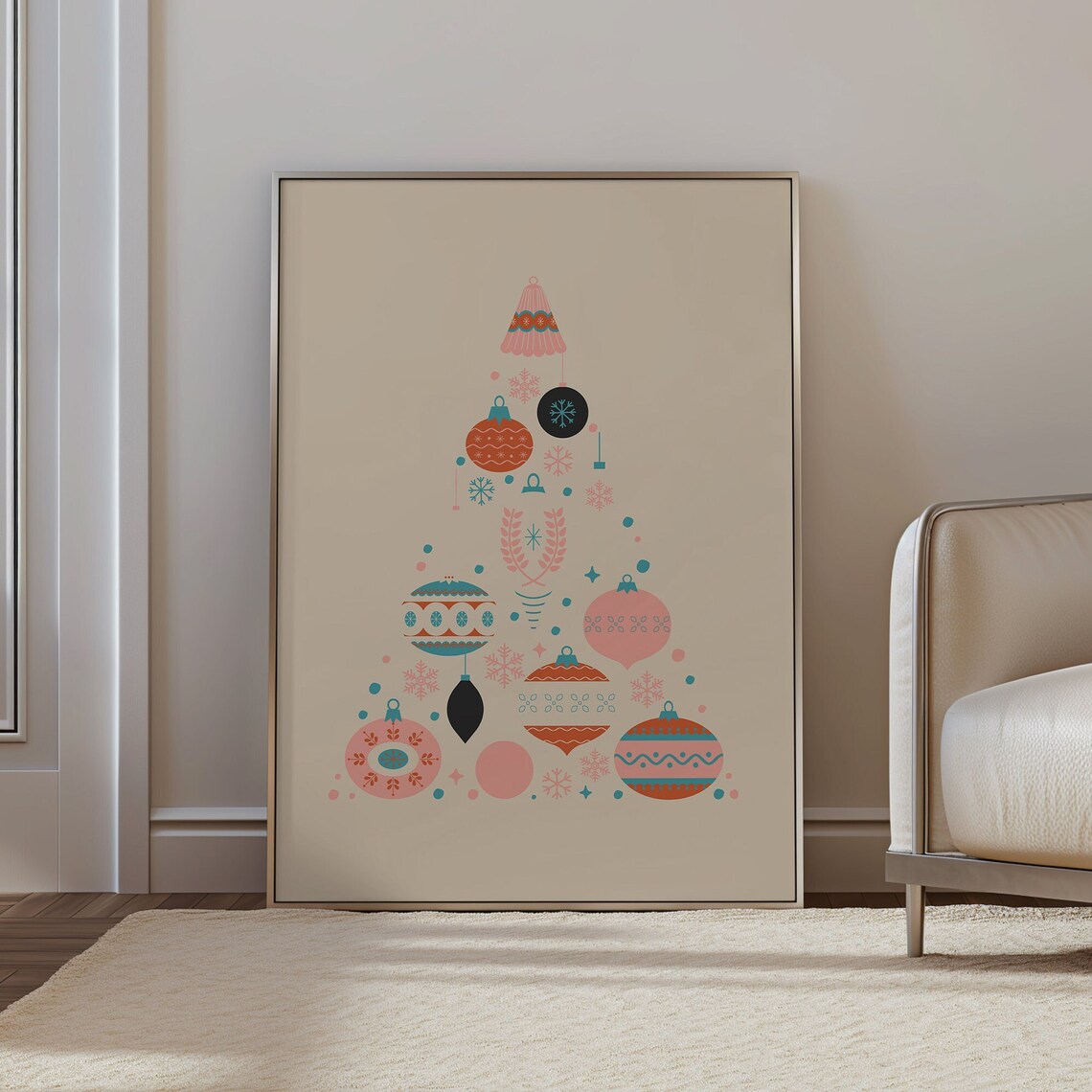 Modern Christmas Tree Ornament, Mid Century Minimalist