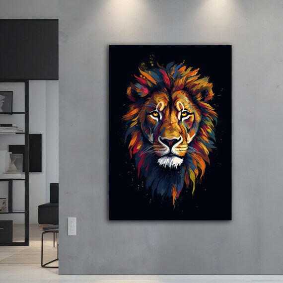 Vibrant Multicolor Lion Head Abstract Wildlife Painting Wall Art Print
