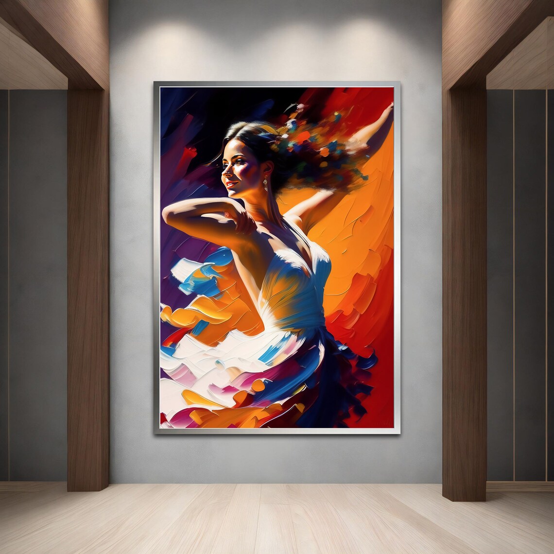 Dancing Woman Bold Brushstrokes Orange Blue Flamenco Style Art Poster - Image 5