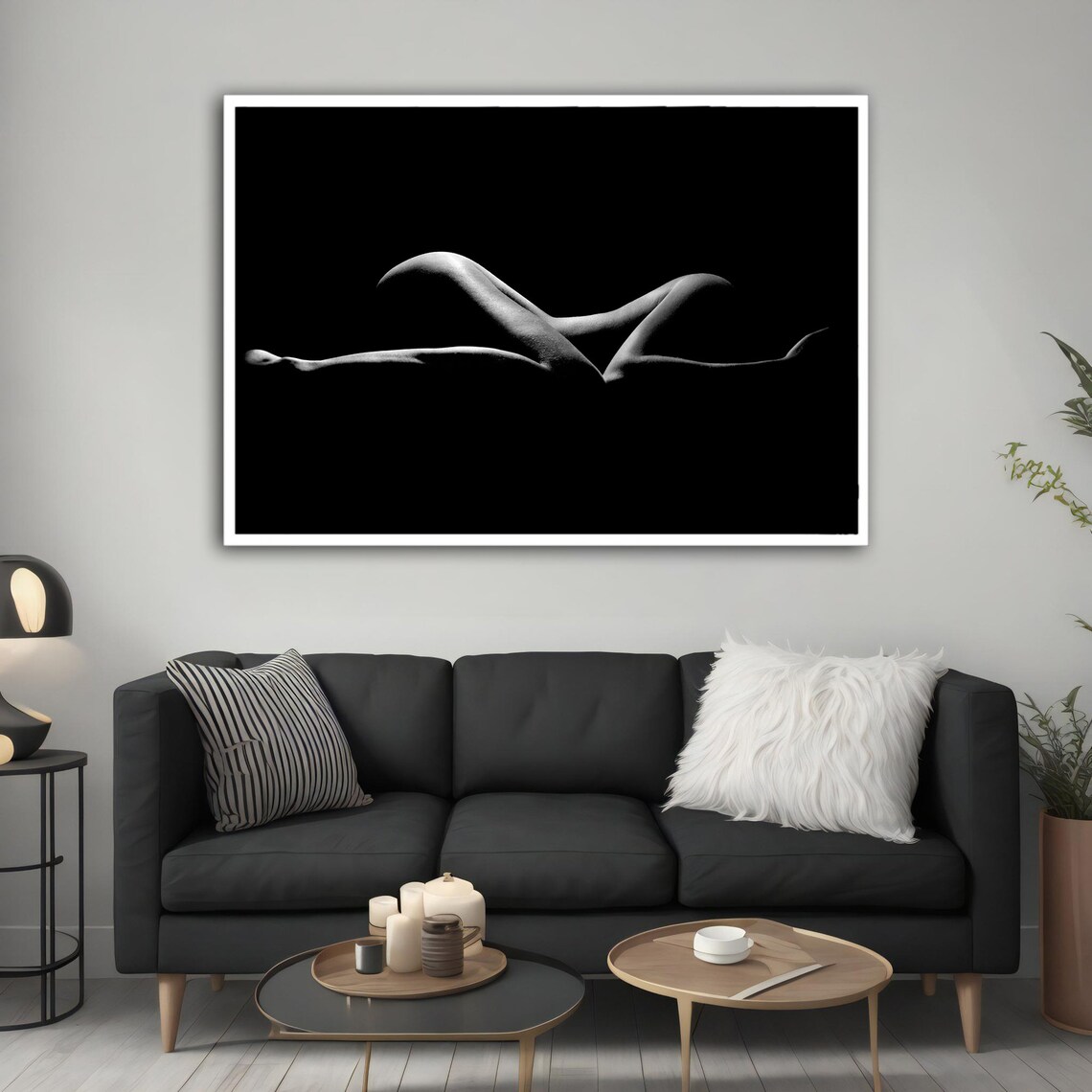 Black White Nude Woman Body Photo Artistic Silhouette Fine Art Wall Poster - Image 3