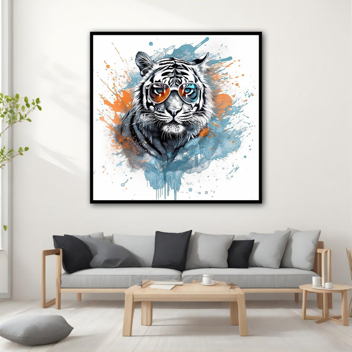 White Tiger Sunglasses Splash Art Fun Animal Wall Art Poster - Image 5