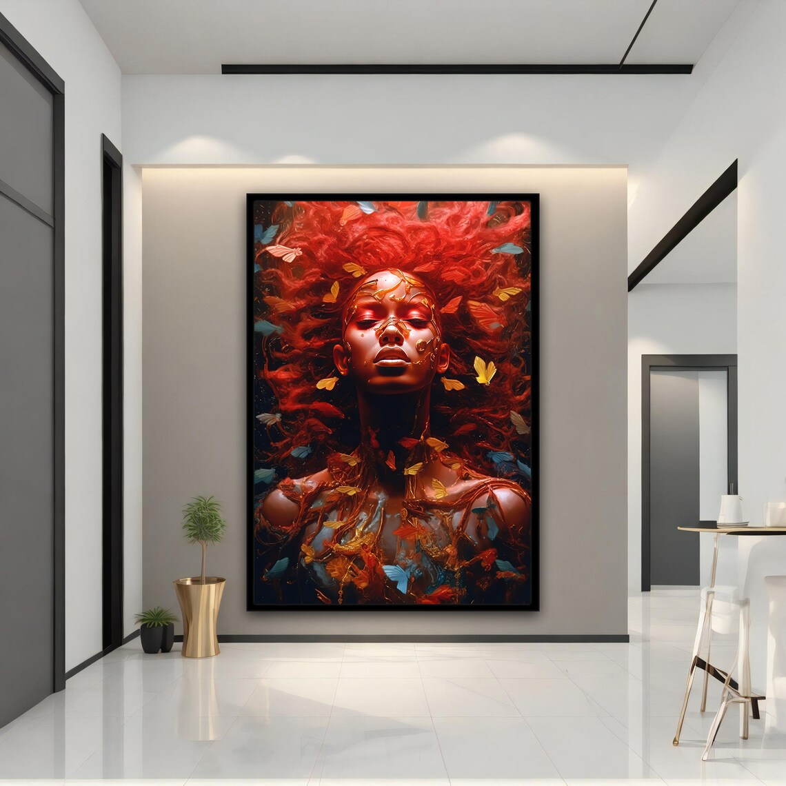 Fiery Red Hair Woman Butterflies Golden Goddess Dreamy Art Poster - Image 2
