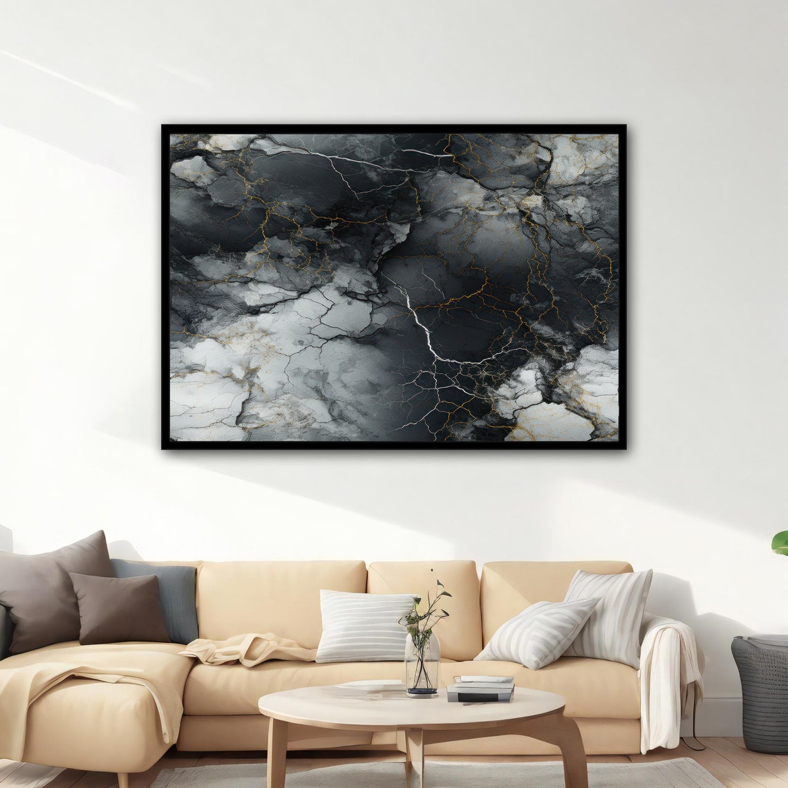 Black Grey Marbling Abstract Painting Ink Cloud Texture Wall Poster - Image 4