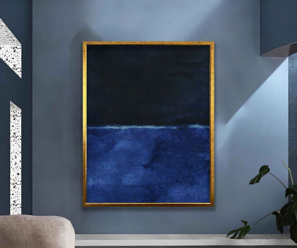 Deep Navy Blue Color Field Abstract Painting Art Wall Poster - Image 4