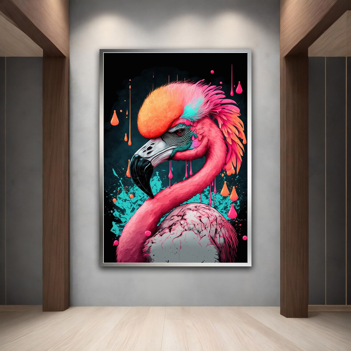 Neon Flamingo Head Paint Drip Pop Art Colorful Bird Poster Print - Image 2