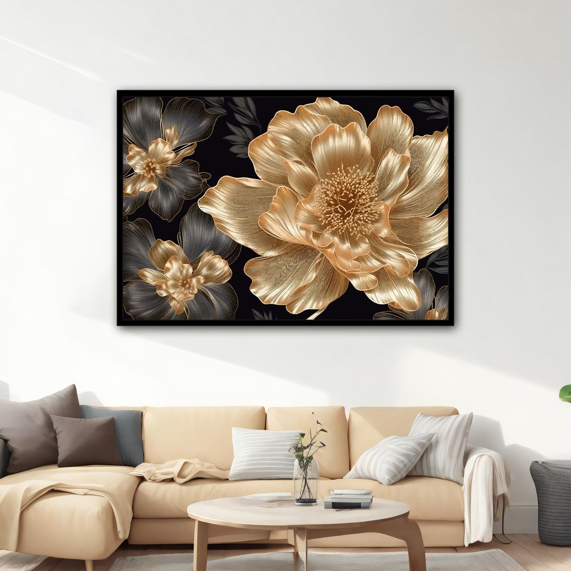 Gold Flower Modern Gold Flower Abstract Wall Art Gold Flower Poster Soft Gold Flower Gold Flower Wall Art Flower Painting - Image 4
