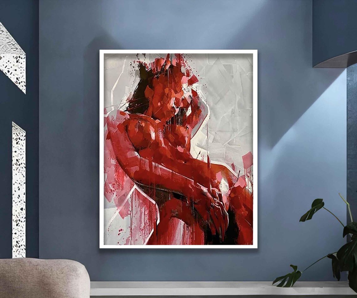 Red Abstract Woman Figure Bold Crimson Brushstroke Modern Wall Art Poster - Image 3