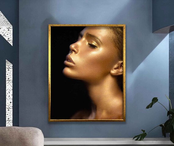Golden Woman Profile Portrait Elegant Glow Beauty Wall Art Poster