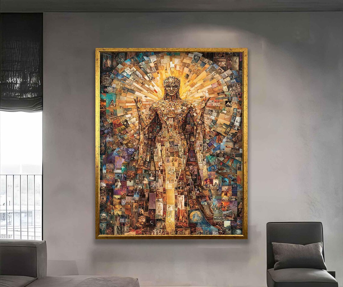 Golden Mosaic Woman Portrait Sunburst Radiant Collage Modern Art Poster - Image 5