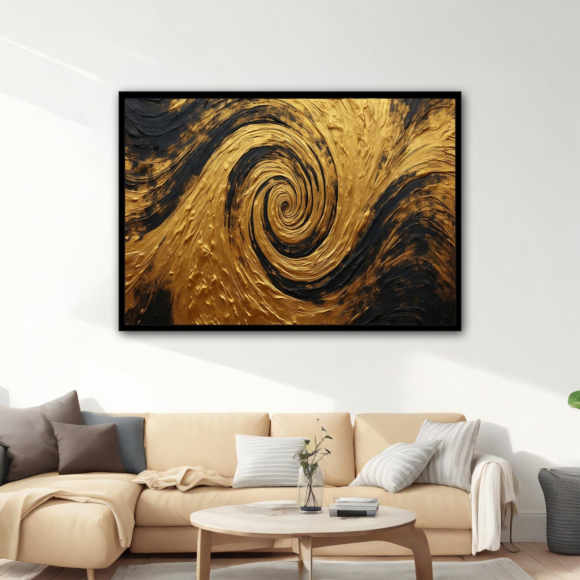 Gold Black Spiral Vortex Abstract Painting Textured Swirl Wall Poster - Image 5