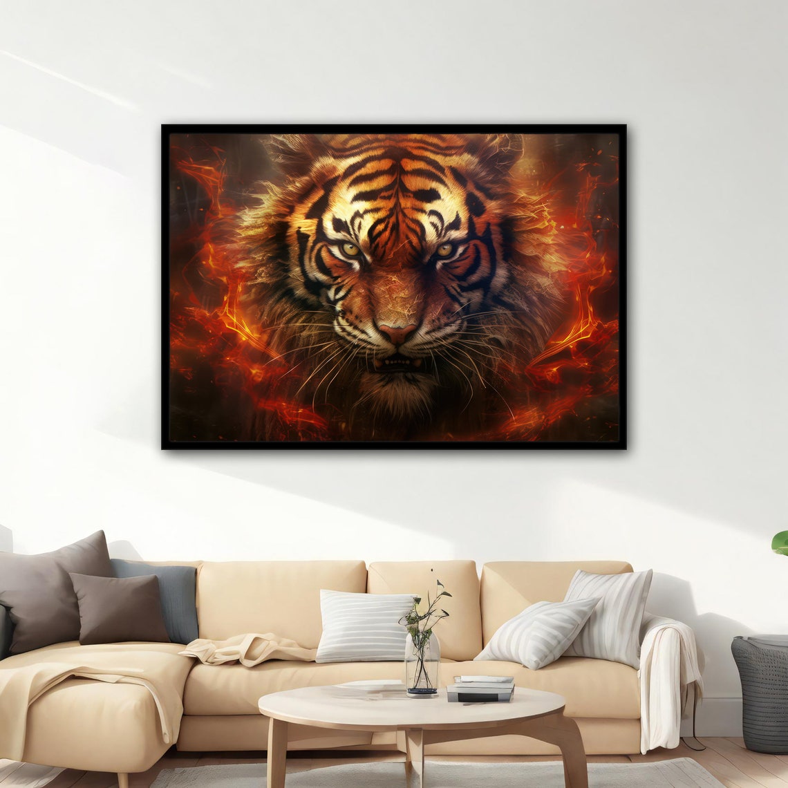 Fiery Tiger Face Flames Wild Burning Eyes Dramatic Animal Art Poster - Image 5