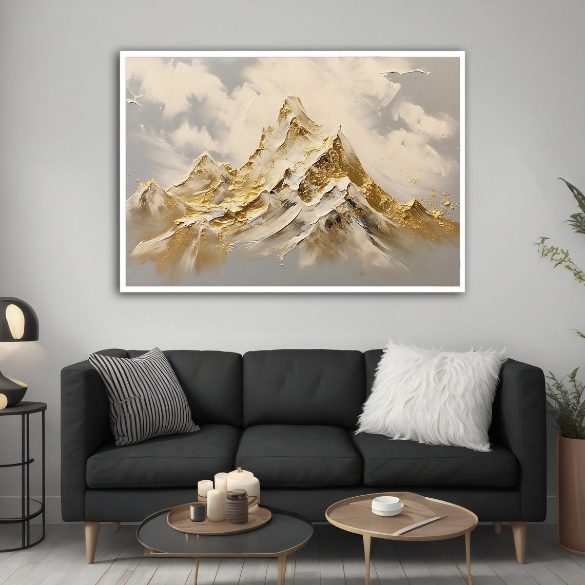 Golden White Mountain Peaks Abstract Gold Leaf Nature Wall Art Poster - Image 4