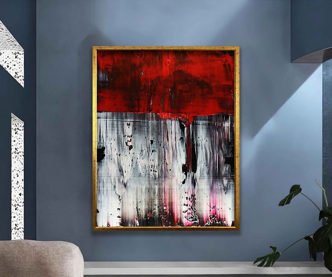 Red and Gray Abstract Color Field Modern Minimalist Wall Art Poster - Image 3
