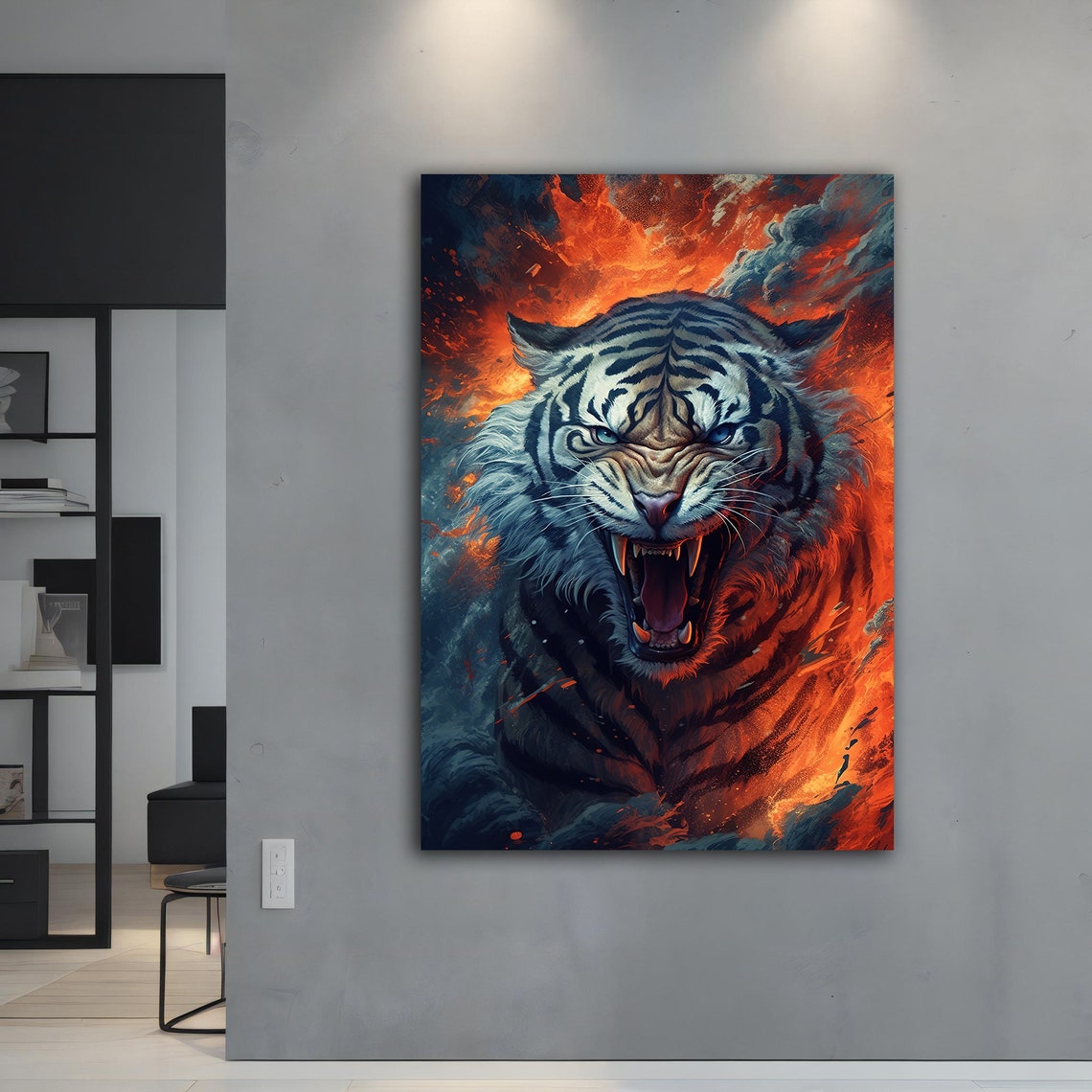 Roaring Tiger Fire Flames Dramatic Fantasy Animal Wall Art Poster - Image 5