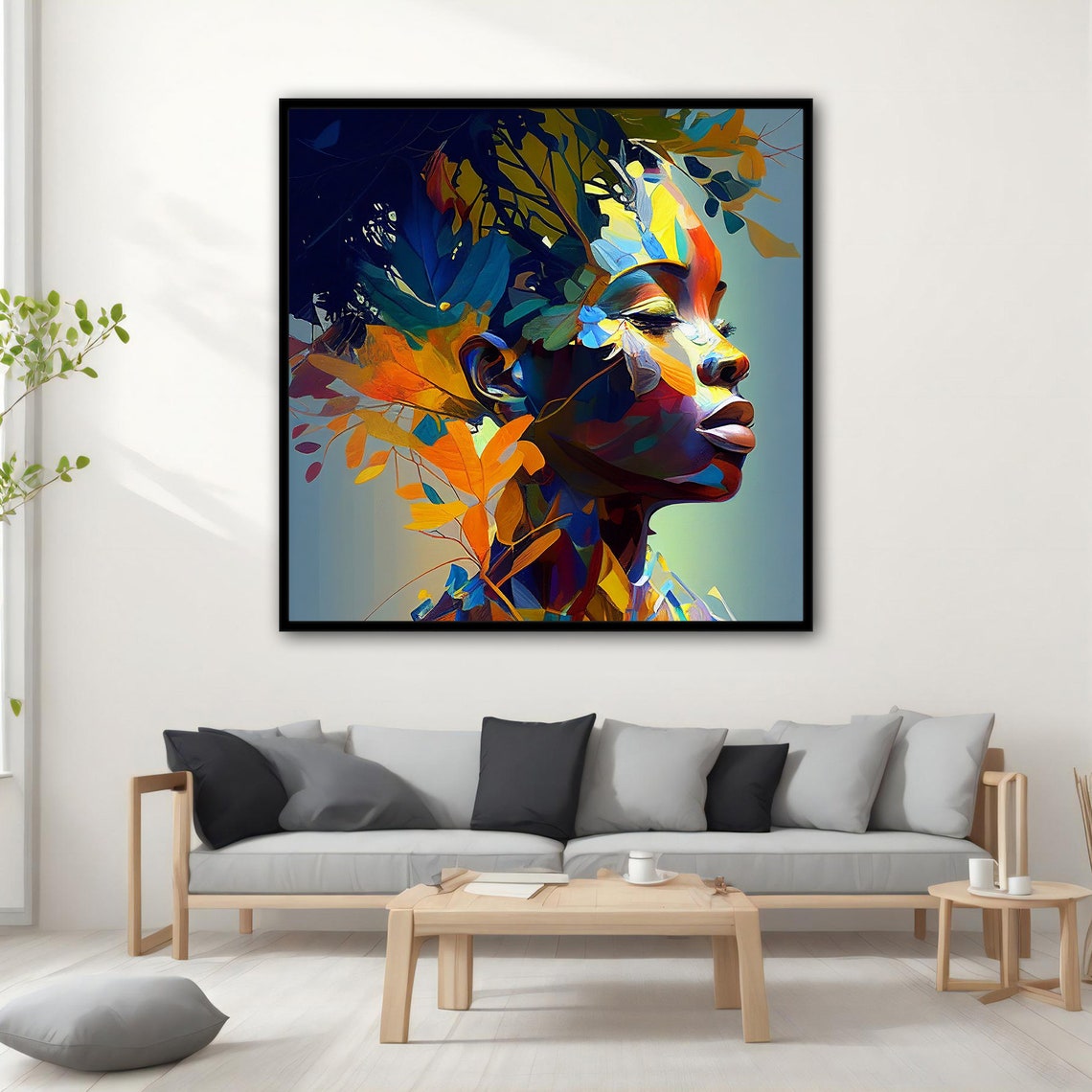 Vibrant Woman Profile Portrait With Colorful Autumn Leaves Poster - Image 3