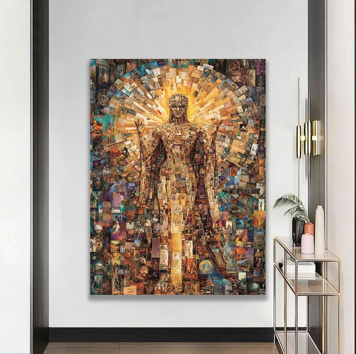Golden Mosaic Woman Portrait Sunburst Radiant Collage Modern Art Poster - Image 4