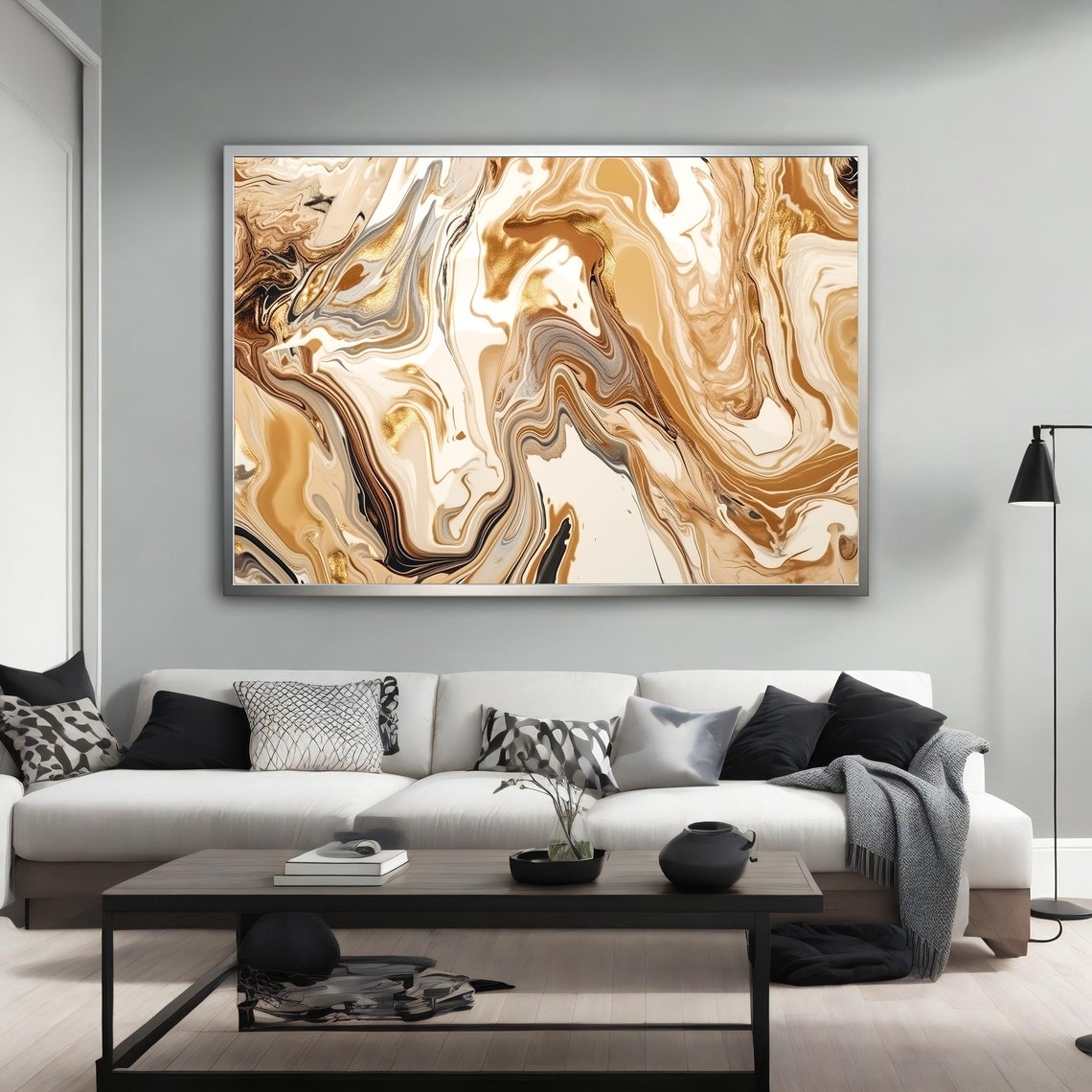 Cream Gold Marbling Abstract Painting Swirl Liquid Neutral Wall Poster - Image 4