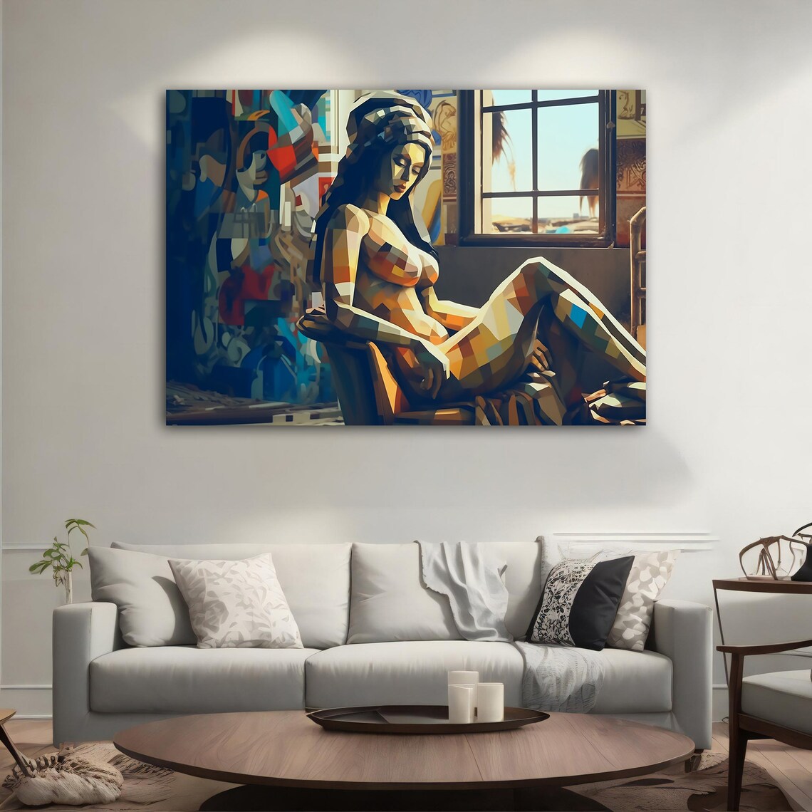 Geometric Mosaic Woman Painting Low Poly Nude Figure Window Light Wall Art - Image 4