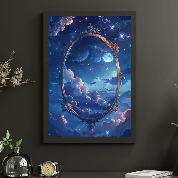 Celestial Wall Art Mystical Poster Witchy Decor Moon Stars Print Spiritual Dreamy Night Sky Witchcore Home Gift