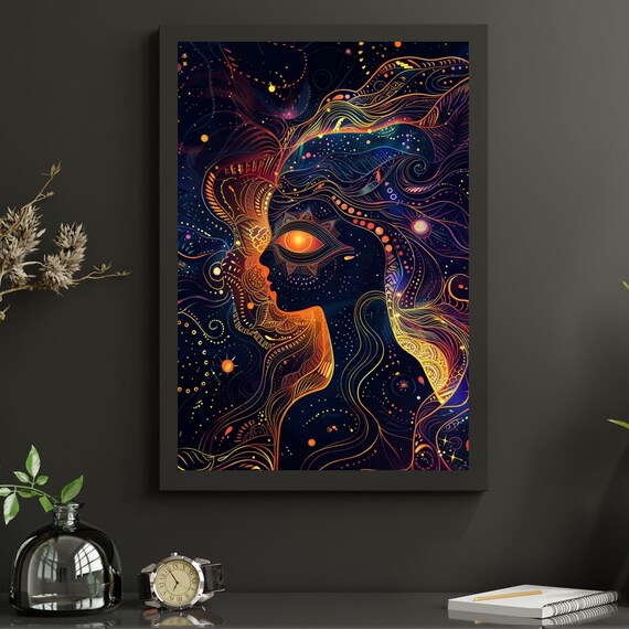 Divine Feminine Wall Art Witchy Poster Mystical Decor Spiritual Print Cosmic Goddess Gift Psychedelic Witchcore Home