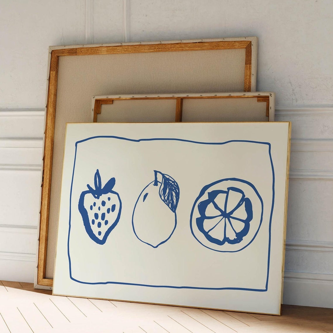 Blue Strawberry Lemon Citrus Fruit Trio Retro Kitchen Poster