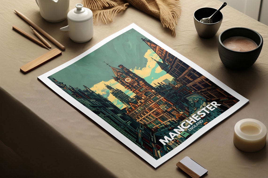 Manchester England Grand Clock Tower Albert Square City Poster - Image 2