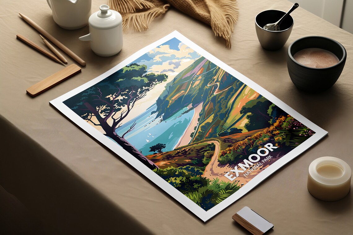 Exmoor National Park Vintage Travel Poster Coastal Hills Scene - Image 2