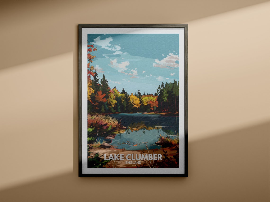 Lake Clumber Print Lake Clumber Poster England Lake Travel Poster Lake Wall Art Decor United Kingdom Lake Art England Nature Poster - Image 4